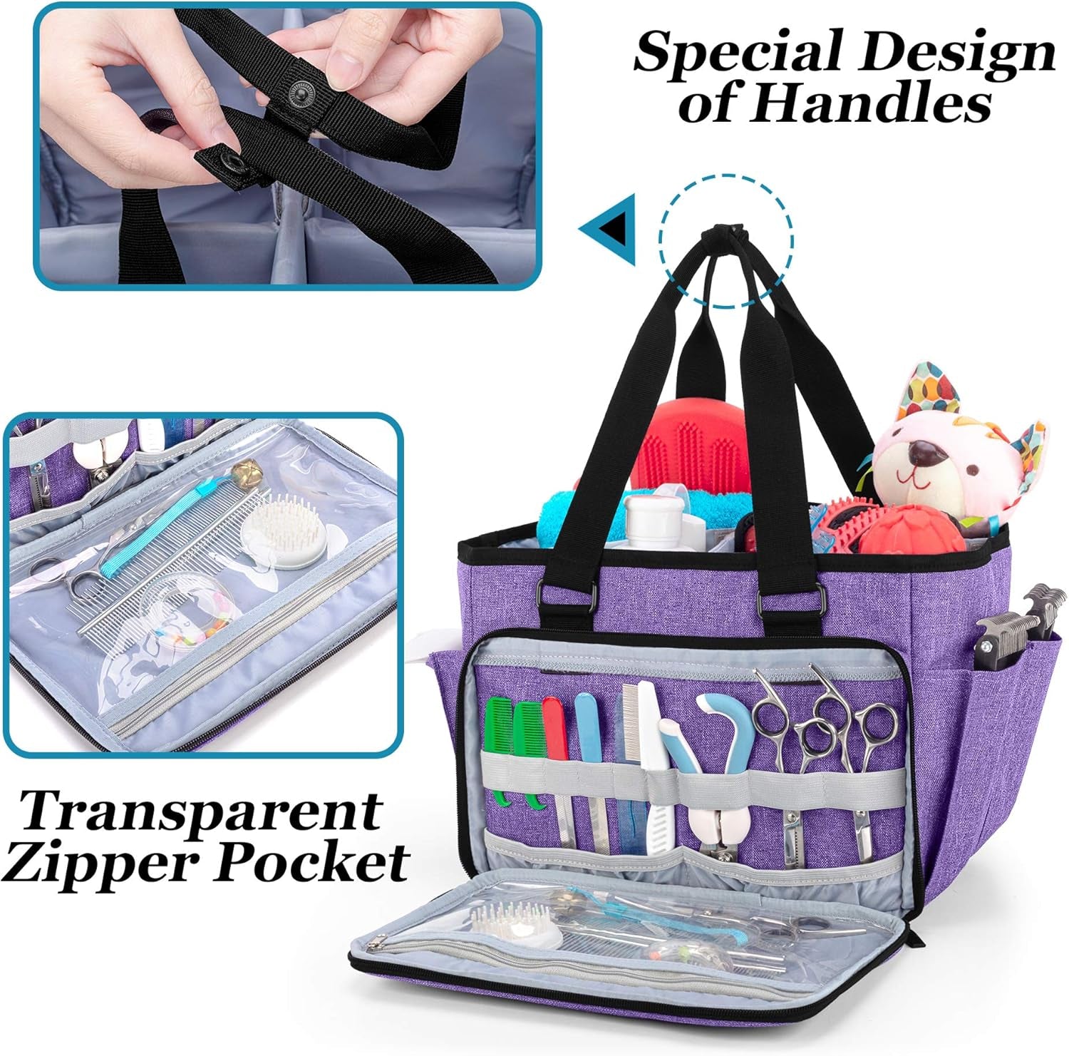 Dog Grooming Tote Bag, Cat Grooming Tools Organizer for Pets Grooming Kit and Supplies, Purple