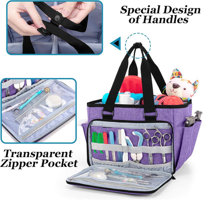 Dog Grooming Tote Bag, Cat Grooming Tools Organizer for Pets Grooming Kit and Supplies, Purple
