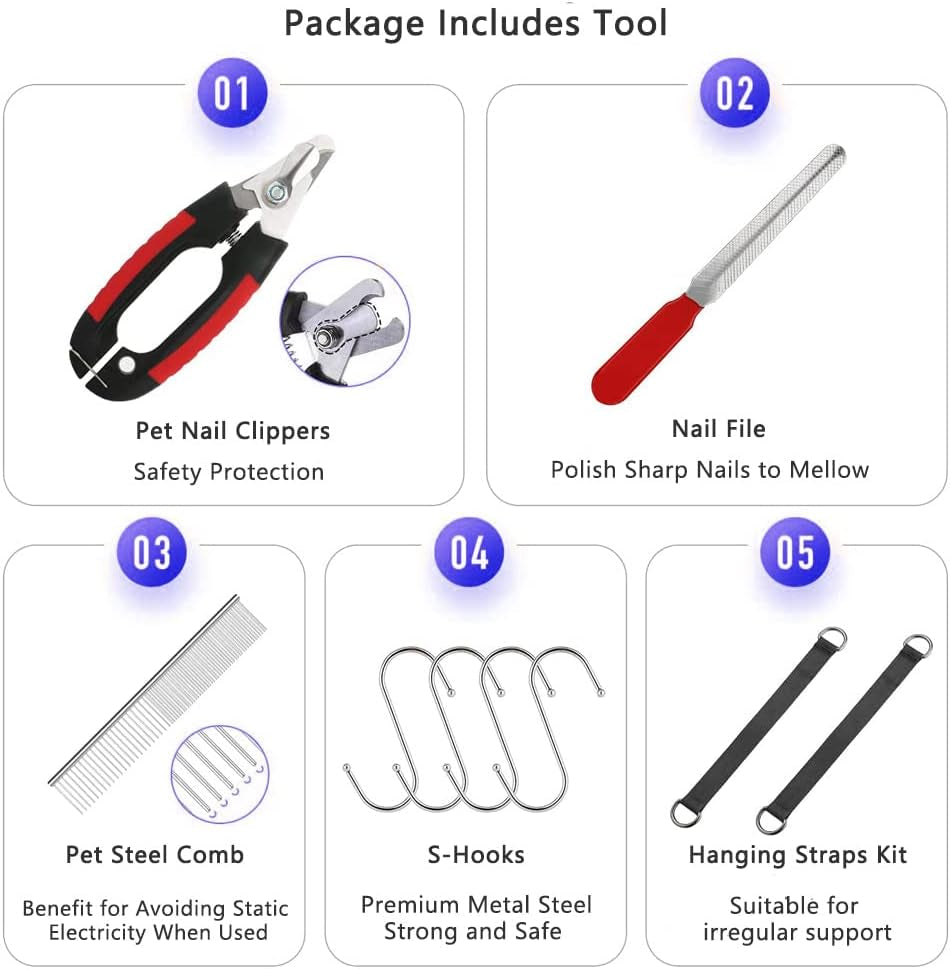 Pet Grooming Hammock Harness for Cats & Dogs, Pet Supplies Kit, Pet Stuff Helper with Nail Clippers/Trimmer, Nail File for Bathing, Pet Comb (Grey, Small Dog)