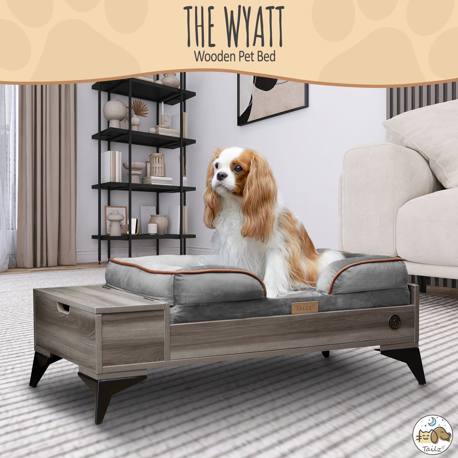 Elevate Your Pet's Comfort with the Wyatt Wooden Elevated Pet Bed & Mattress - Stylish, Functional, and Greenguard Gold Certified!