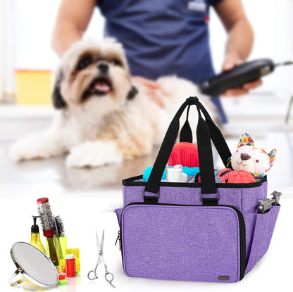 Dog Grooming Tote Bag, Cat Grooming Tools Organizer for Pets Grooming Kit and Supplies, Purple