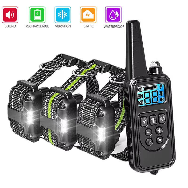 800M Dog Training Collar Remote Electronic Shock Training Collars Rechargeable Waterproof Stop Barki...