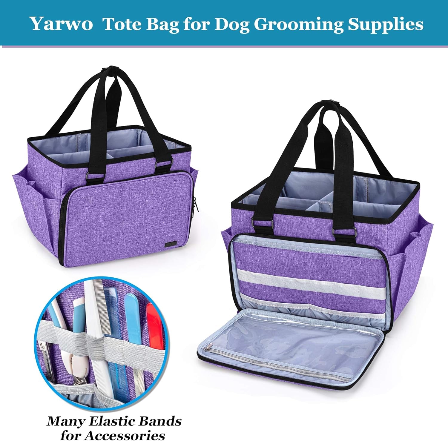 Dog Grooming Tote Bag, Cat Grooming Tools Organizer for Pets Grooming Kit and Supplies, Purple