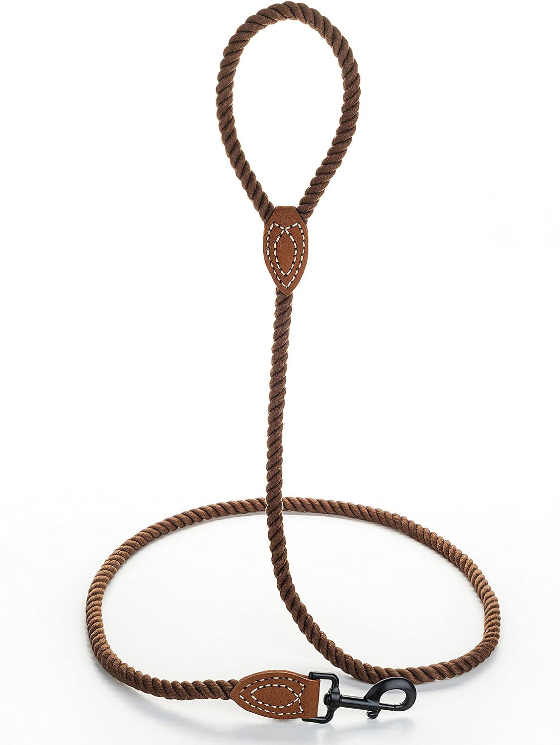 Dog Leash, Braided Cotton Rope Leashes with Leather Tip - Heavy Duty Metal Clasp, 4FT, 1/2" Thick - Wedding, Walking & Training Leash for Small Medium Large Dogs (Dark Brown)