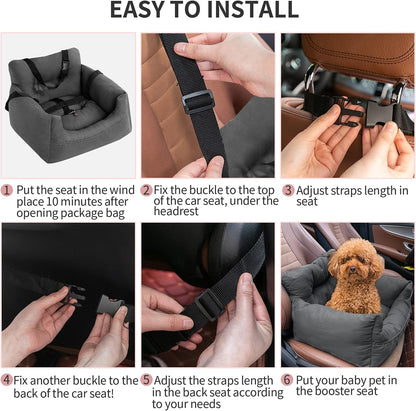 Ultimate Dog Car Seat: Premium Pet Booster Bed with Adjustable Safety Straps and Convenient Storage for Small Dogs & Cats