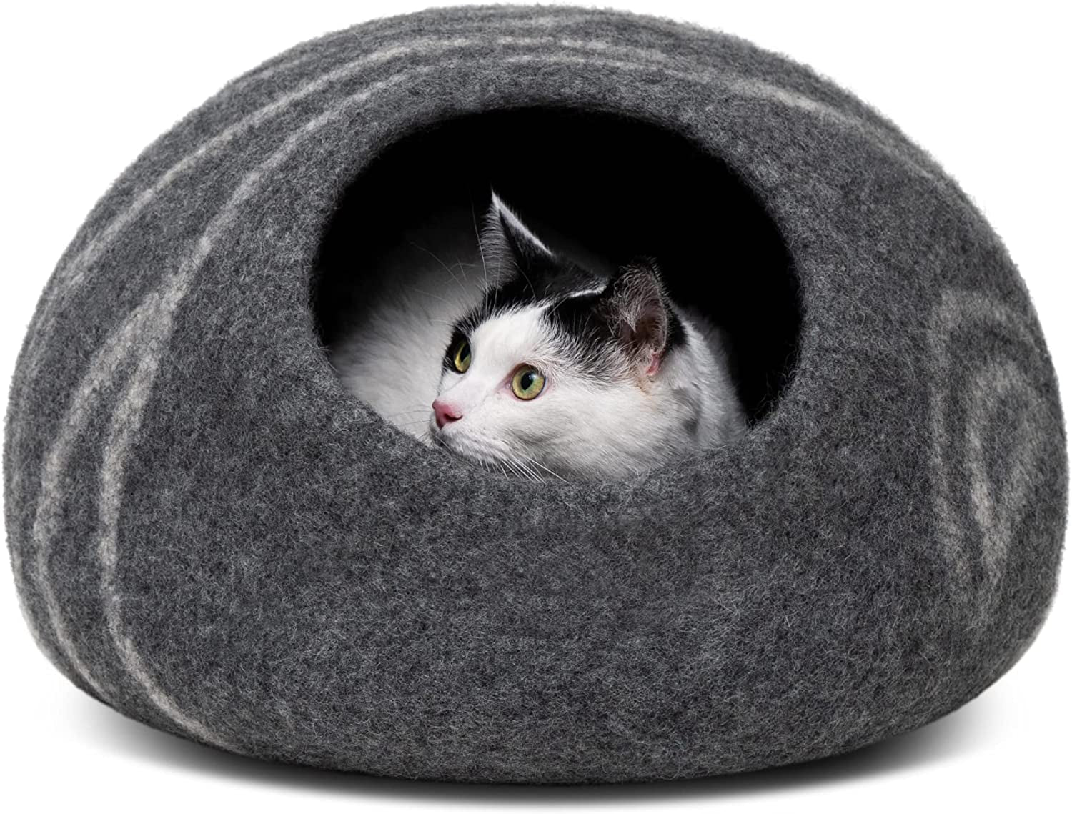 Cat Cave – Premium Felt Cat Bed for Indoor Cats, Handmade 100% Merino Wool (Medium, Dark Grey)