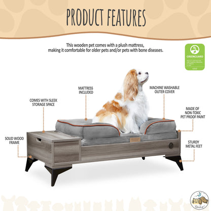 Elevate Your Pet's Comfort with the Wyatt Wooden Elevated Pet Bed & Mattress - Stylish, Functional, and Greenguard Gold Certified!