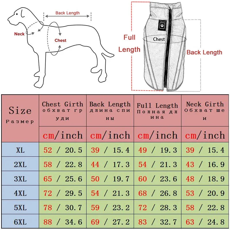 Waterproof Dog Clothes for Large Dogs Winter Warm Big Dog Jackets Padded Fleece Pet Coat Safety Refl...