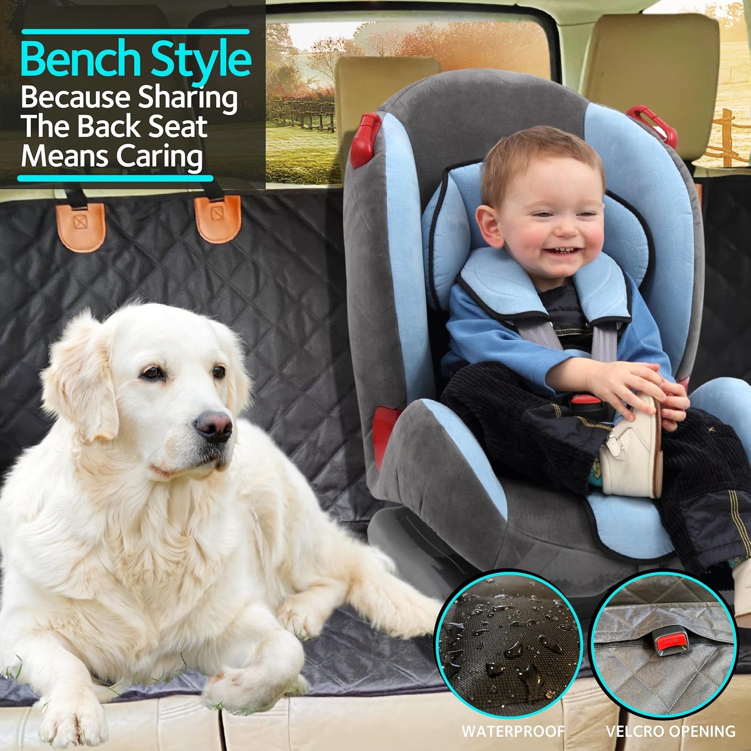 Dog Car Seat Cover - 100% Waterproof Hammock with Mesh Window, Scratchproof, Durable (Black, Standard (54" W X 58" L))