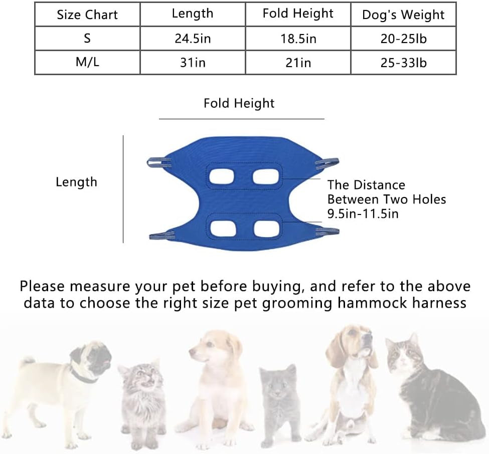 Pet Grooming Hammock Harness for Cats & Dogs, Pet Supplies Kit, Pet Stuff Helper with Nail Clippers/Trimmer, Nail File for Bathing, Pet Comb (Grey, Small Dog)