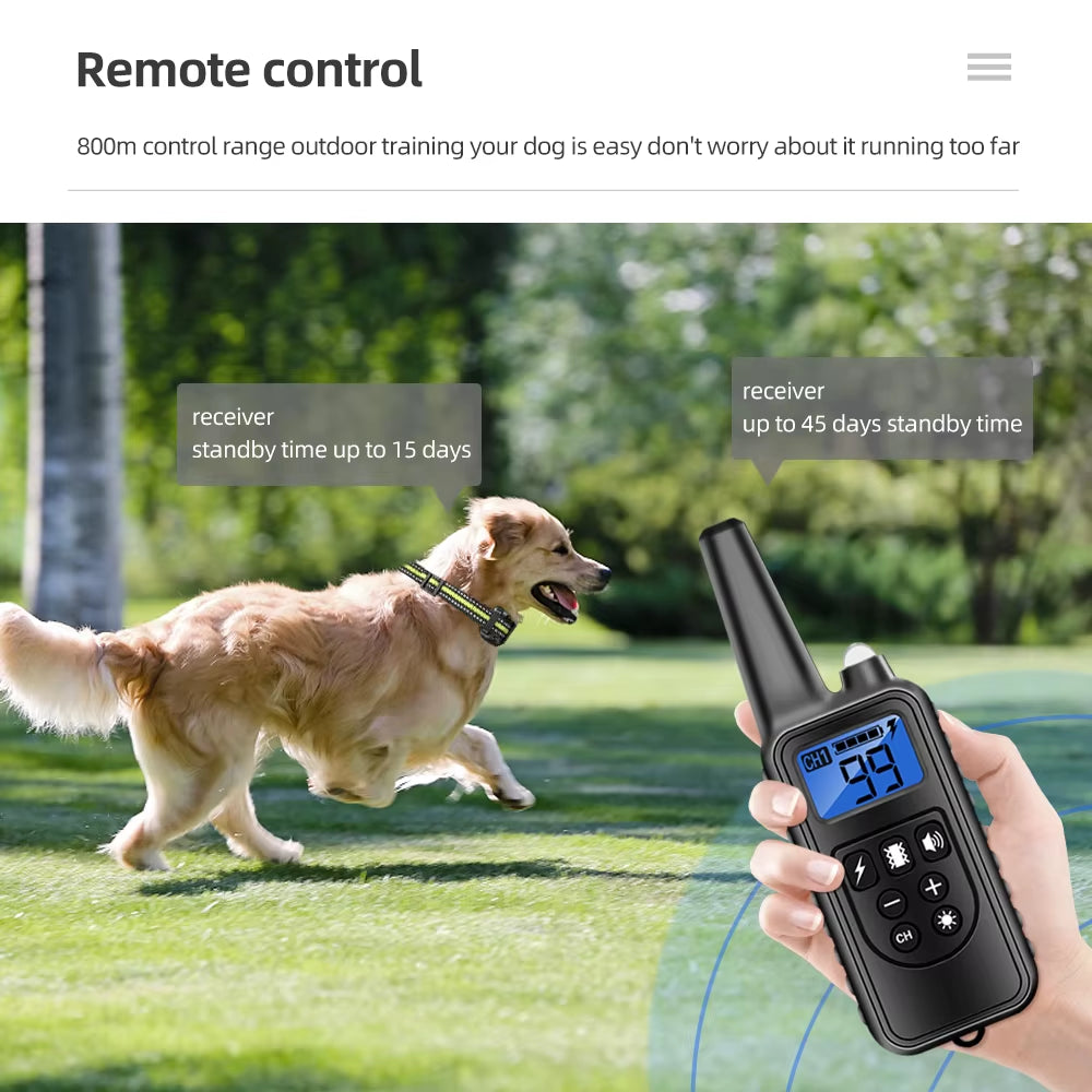800M Dog Training Collar Remote Electronic Shock Training Collars Rechargeable Waterproof Stop Barki...