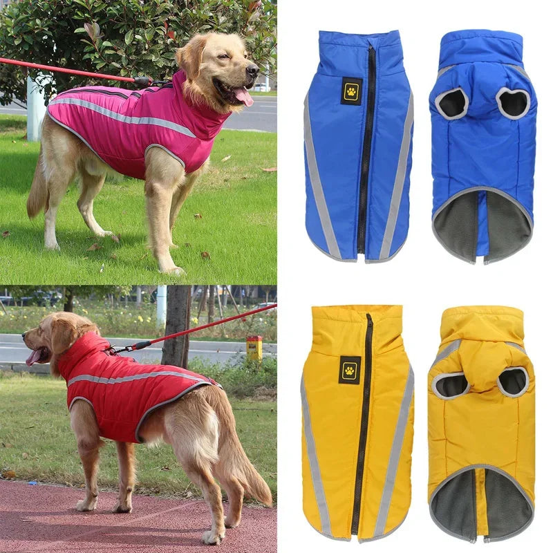 Waterproof Dog Clothes for Large Dogs Winter Warm Big Dog Jackets Padded Fleece Pet Coat Safety Refl...