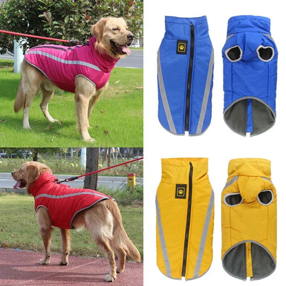 Waterproof Dog Clothes for Large Dogs Winter Warm Big Dog Jackets Padded Fleece Pet Coat Safety Refl...