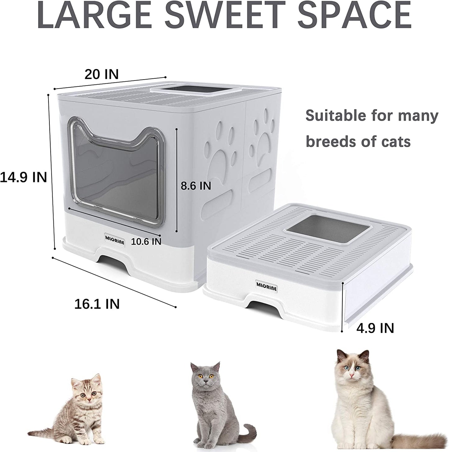 Discover the Ultimate Foldable Portable Extra Large Covered Cat Litter Box - Stylish Gray Design with Top Entry and Anti-Splash Features for Easy Cleaning!