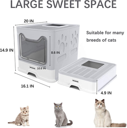 Discover the Ultimate Foldable Portable Extra Large Covered Cat Litter Box - Stylish Gray Design with Top Entry and Anti-Splash Features for Easy Cleaning!