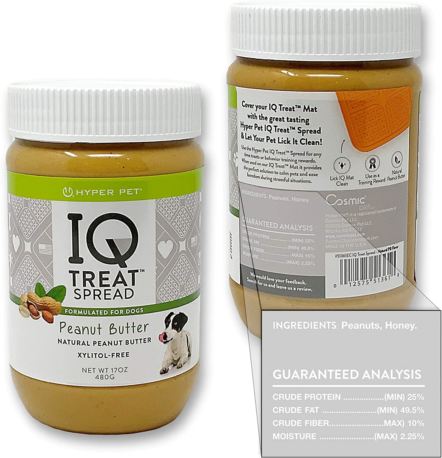 IQ Treat Spread Dog Peanut Butter & IQ Treat Mat Dog Lick Mat (100% Natural-Xylitol Free Peanut Butter for Dogs & IQ Treat Mat Dog Lick Mat for Dogs) Dog Treats, Dog Snacks & Dog Licking Mat