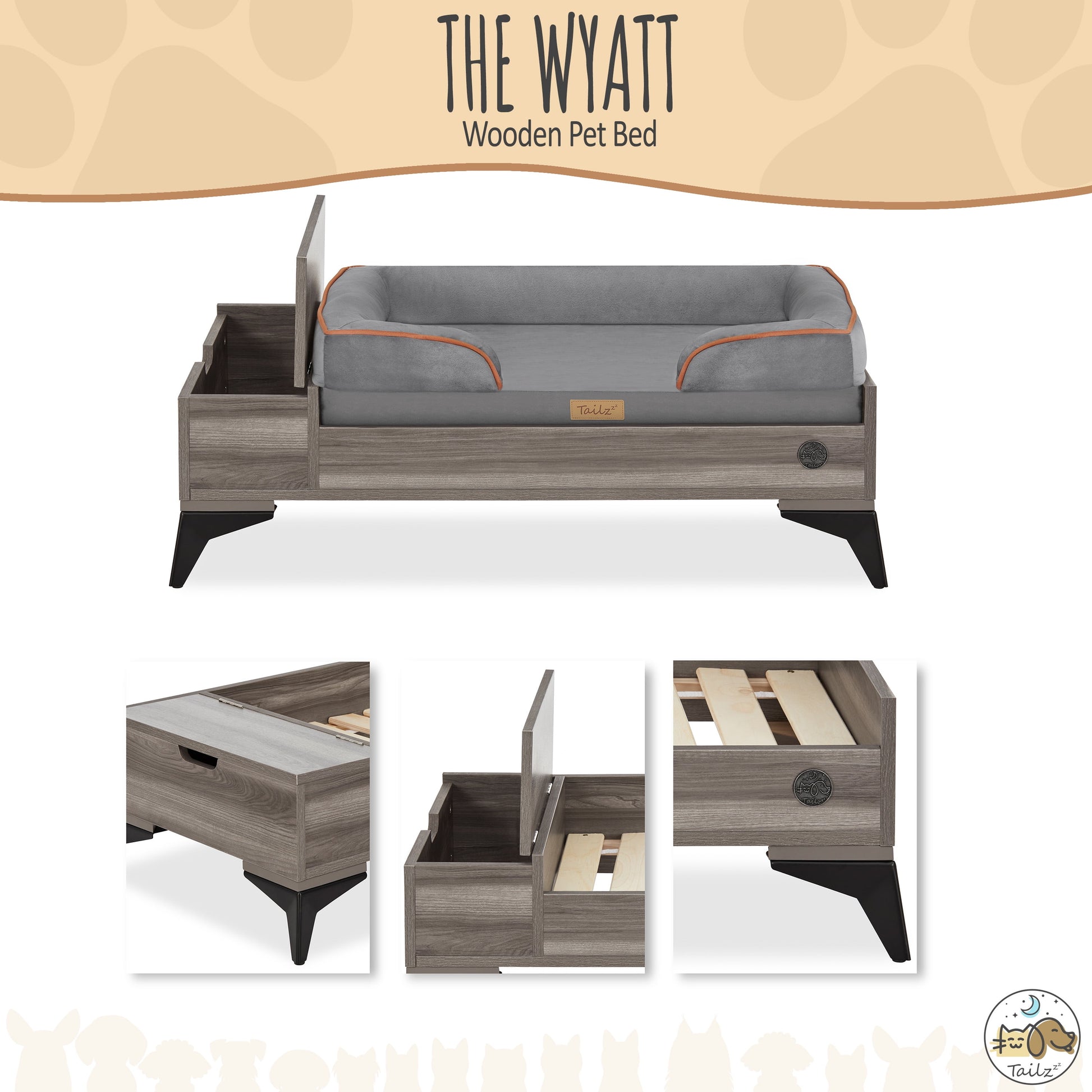 Elevate Your Pet's Comfort with the Wyatt Wooden Elevated Pet Bed & Mattress - Stylish, Functional, and Greenguard Gold Certified!