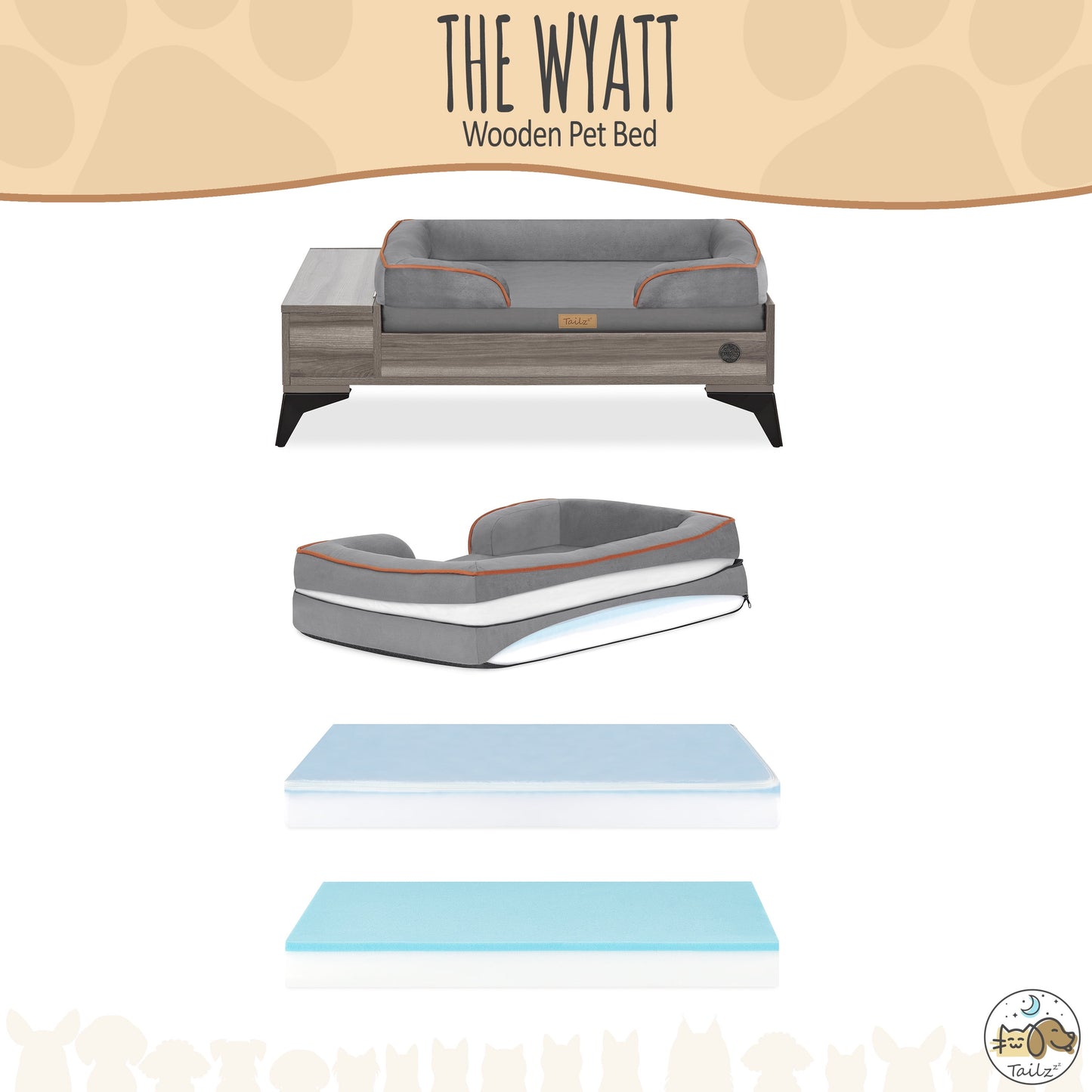 Elevate Your Pet's Comfort with the Wyatt Wooden Elevated Pet Bed & Mattress - Stylish, Functional, and Greenguard Gold Certified!