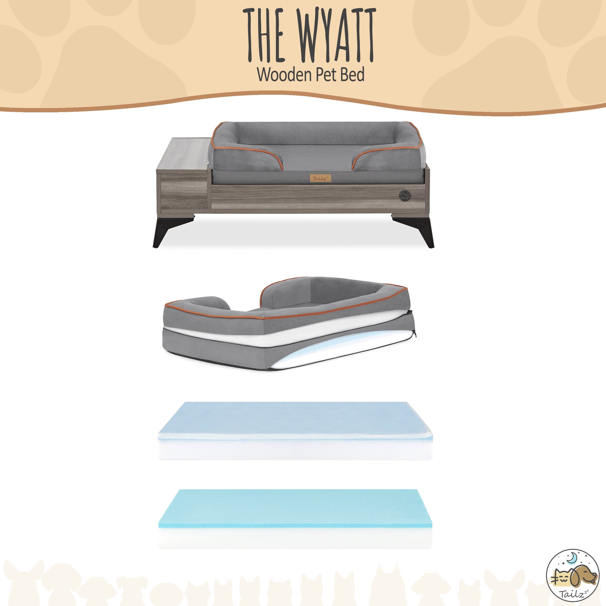 Elevate Your Pet's Comfort with the Wyatt Wooden Elevated Pet Bed & Mattress - Stylish, Functional, and Greenguard Gold Certified!