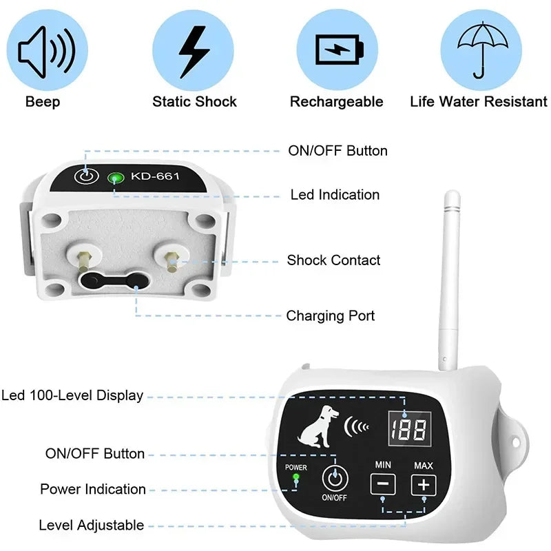 Revolutionary Pet Dog Wireless Electronic Fence – 500M Radius Containment System with Waterproof Training Collars for 1-3 Dogs