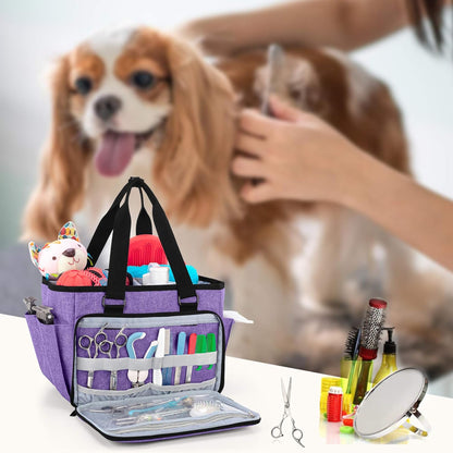 Dog Grooming Tote Bag, Cat Grooming Tools Organizer for Pets Grooming Kit and Supplies, Purple