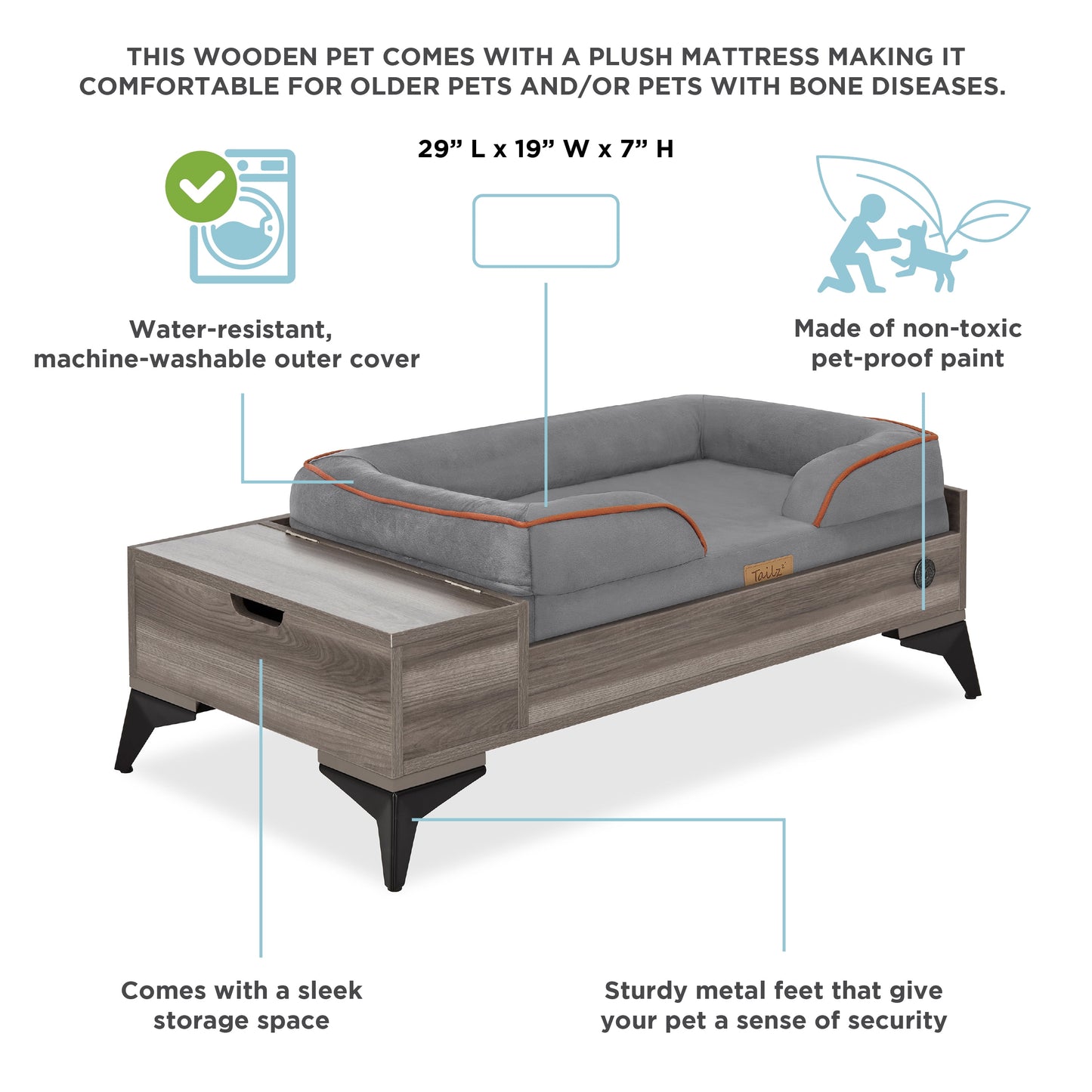Elevate Your Pet's Comfort with the Wyatt Wooden Elevated Pet Bed & Mattress - Stylish, Functional, and Greenguard Gold Certified!