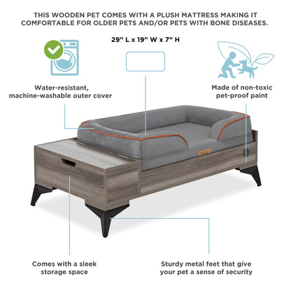 Elevate Your Pet's Comfort with the Wyatt Wooden Elevated Pet Bed & Mattress - Stylish, Functional, and Greenguard Gold Certified!