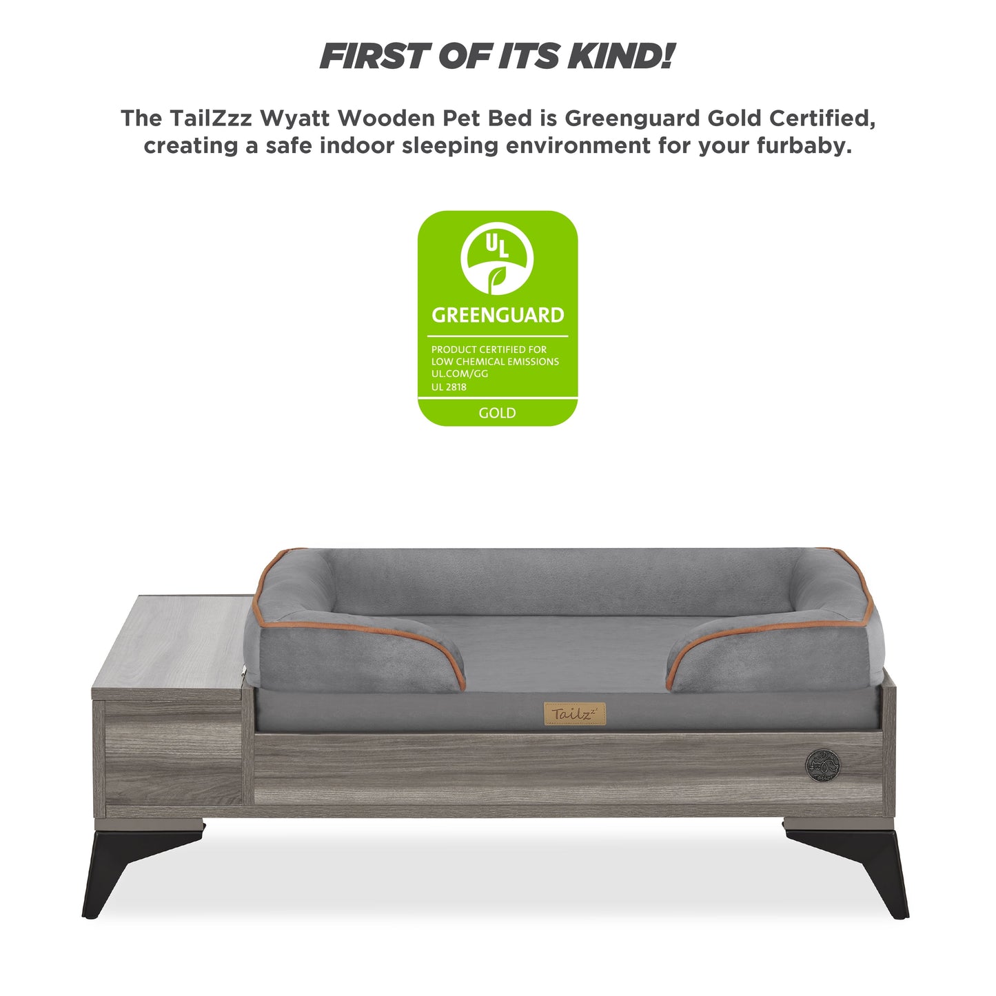 Elevate Your Pet's Comfort with the Wyatt Wooden Elevated Pet Bed & Mattress - Stylish, Functional, and Greenguard Gold Certified!