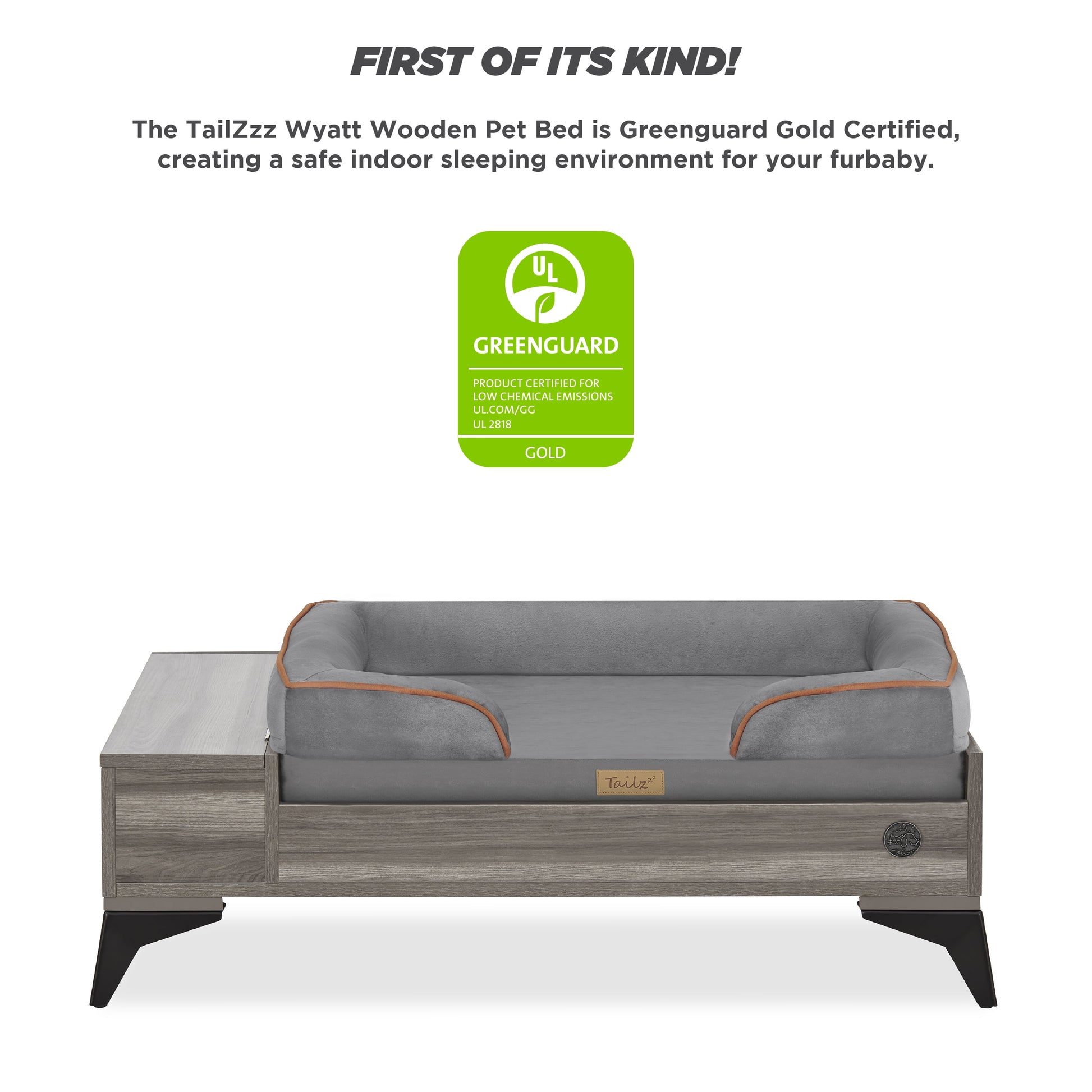 Elevate Your Pet's Comfort with the Wyatt Wooden Elevated Pet Bed & Mattress - Stylish, Functional, and Greenguard Gold Certified!