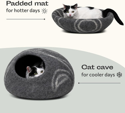 Cat Cave – Premium Felt Cat Bed for Indoor Cats, Handmade 100% Merino Wool (Medium, Dark Grey)