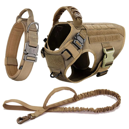 Large Dog Harness Collar Leash Molle Pouches Pet German Shepherd Malinois Training Walking Vest Dog ...