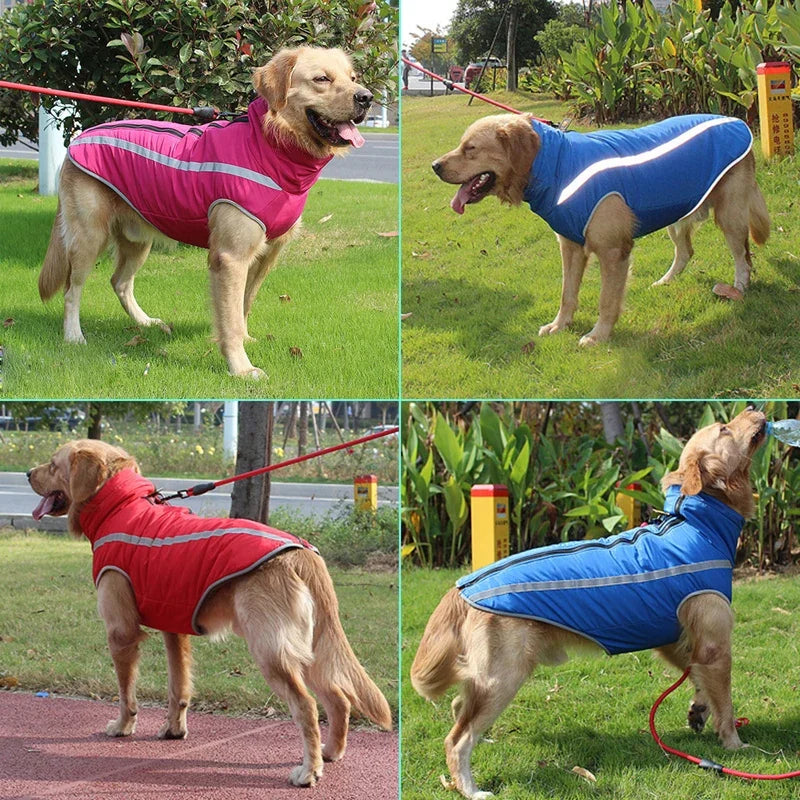 Waterproof Dog Clothes for Large Dogs Winter Warm Big Dog Jackets Padded Fleece Pet Coat Safety Refl...