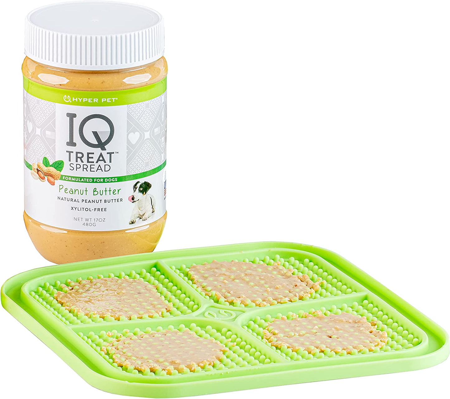 IQ Treat Spread Dog Peanut Butter & IQ Treat Mat Dog Lick Mat (100% Natural-Xylitol Free Peanut Butter for Dogs & IQ Treat Mat Dog Lick Mat for Dogs) Dog Treats, Dog Snacks & Dog Licking Mat