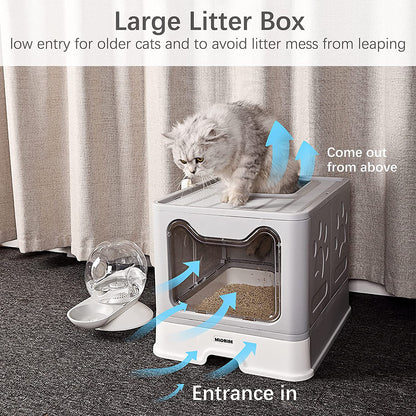 Discover the Ultimate Foldable Portable Extra Large Covered Cat Litter Box - Stylish Gray Design with Top Entry and Anti-Splash Features for Easy Cleaning!