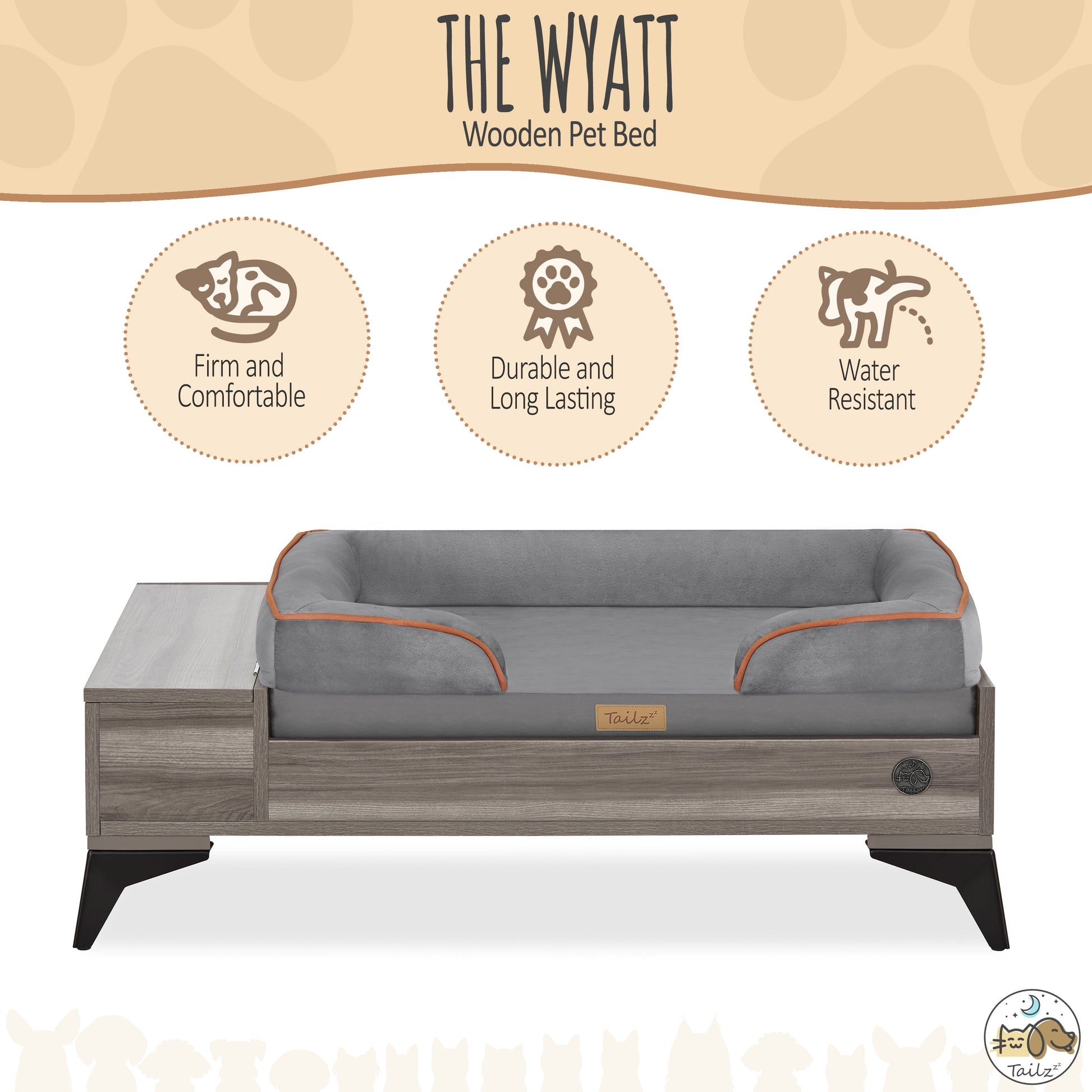 Elevate Your Pet's Comfort with the Wyatt Wooden Elevated Pet Bed & Mattress - Stylish, Functional, and Greenguard Gold Certified!