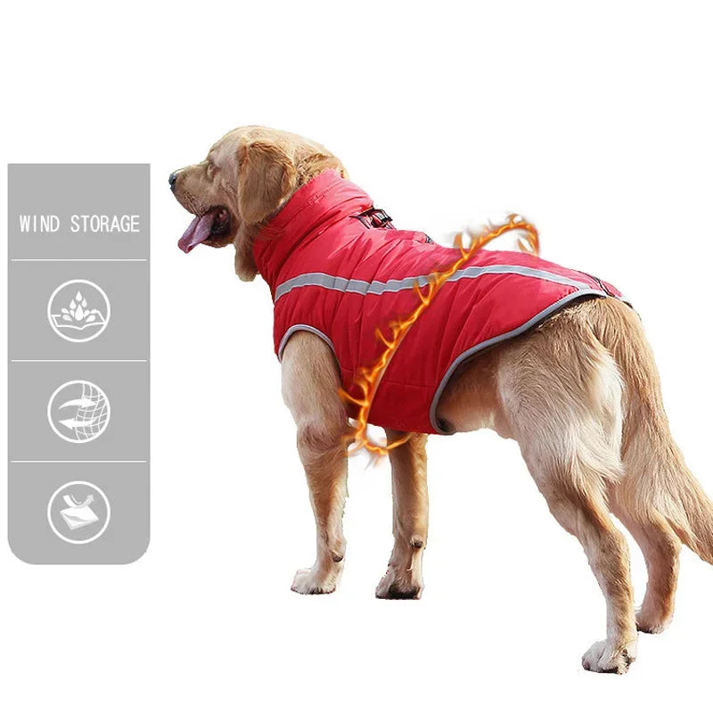 Waterproof Dog Clothes for Large Dogs Winter Warm Big Dog Jackets Padded Fleece Pet Coat Safety Refl...