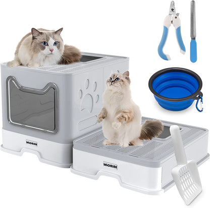 Discover the Ultimate Foldable Portable Extra Large Covered Cat Litter Box - Stylish Gray Design with Top Entry and Anti-Splash Features for Easy Cleaning!
