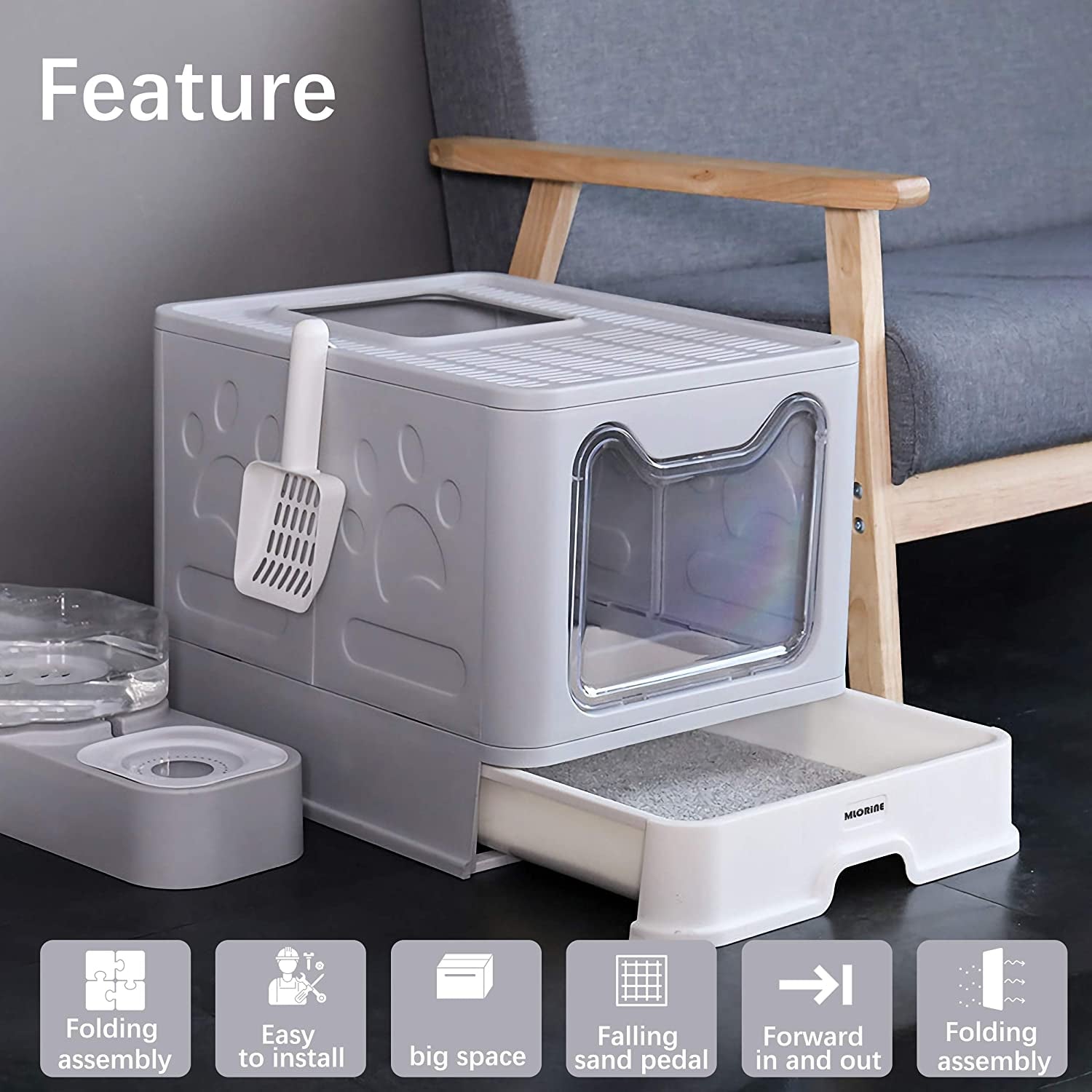 Discover the Ultimate Foldable Portable Extra Large Covered Cat Litter Box - Stylish Gray Design with Top Entry and Anti-Splash Features for Easy Cleaning!